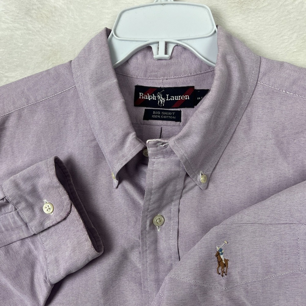 Ralph Lauren Button‎ Down Shirt Mens XL Flesh Pony Purple Long Sleeve Pocket Big